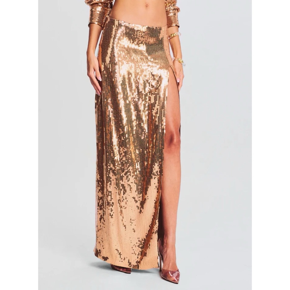 New Retrofete Savannah Sequin Maxi Skirt Gold Medium